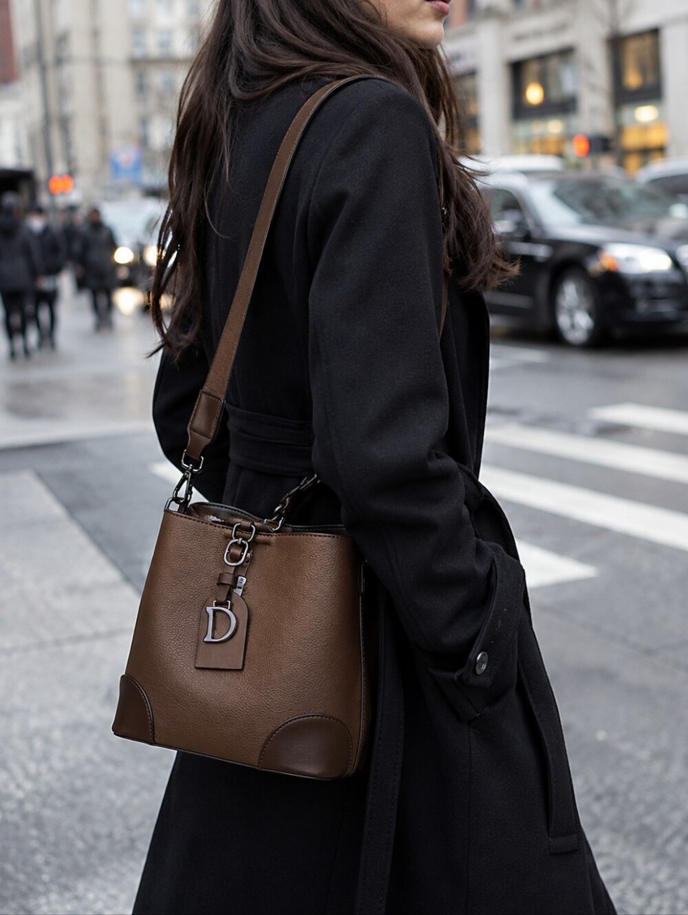Brown Crossbody Bag Adjustable Detachable Strap Zipper Closure Everyday Purse - Picture 5 of 7